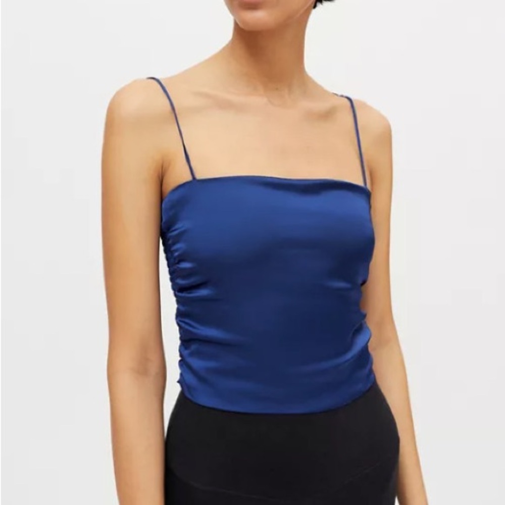 URBAN OUTFITTERS BLUE BELLA TIE SHOULDER TOP